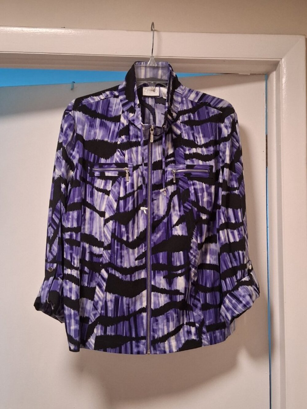 Chico’s Zenergy Purple Abstract Tie Dye Zip Up Jacket EUC sz 2/L